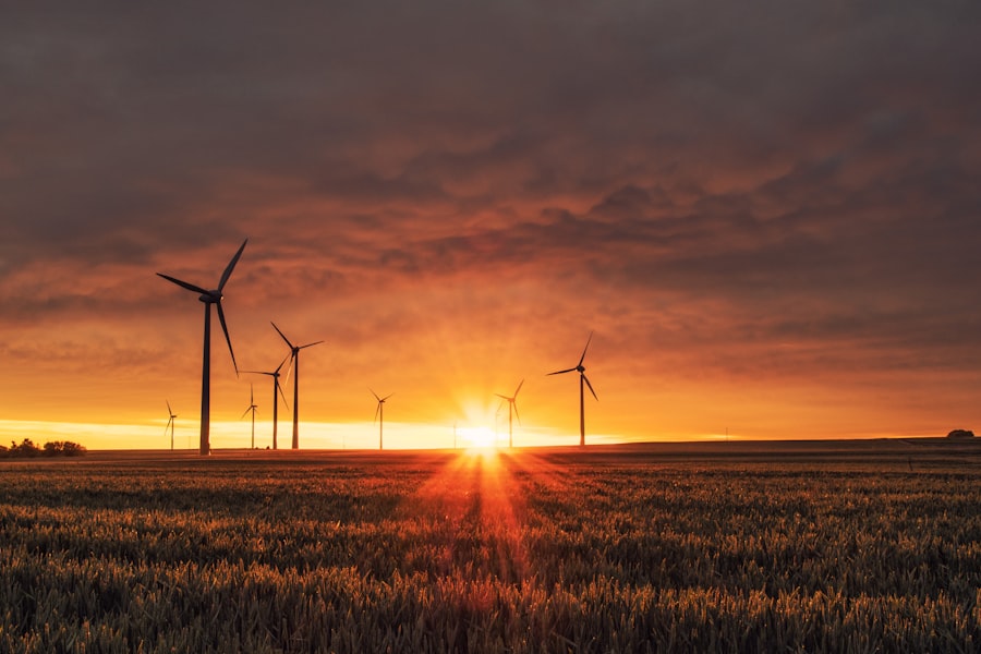 Wind turbines at dusk